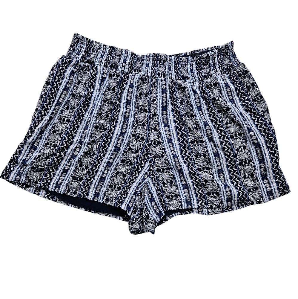 Knox Rose Pull On Short Navy Printed Crinkle Smocked Waist Large Casual Lounge
